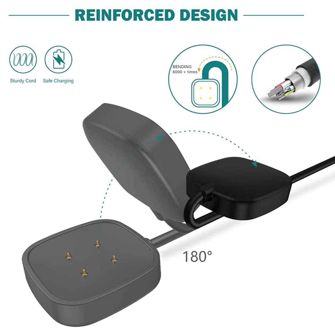 Wireless Charger for Fitbit Sense / Versa 3 tbit Versa 4(1m)