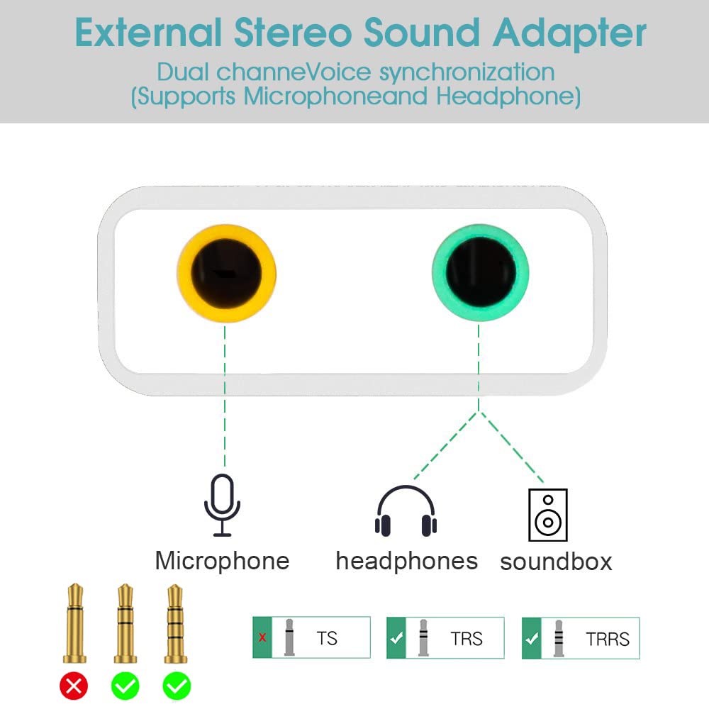 ZORBES® USB to 3.5mm Jack Audio Adapter, USB Sound Card with Headphone and Microphone Jack USB to Aux Converter for Windows and Mac, Linux, Compatible with PS5, PS4, Laptop Plug & Play No Drivers Need