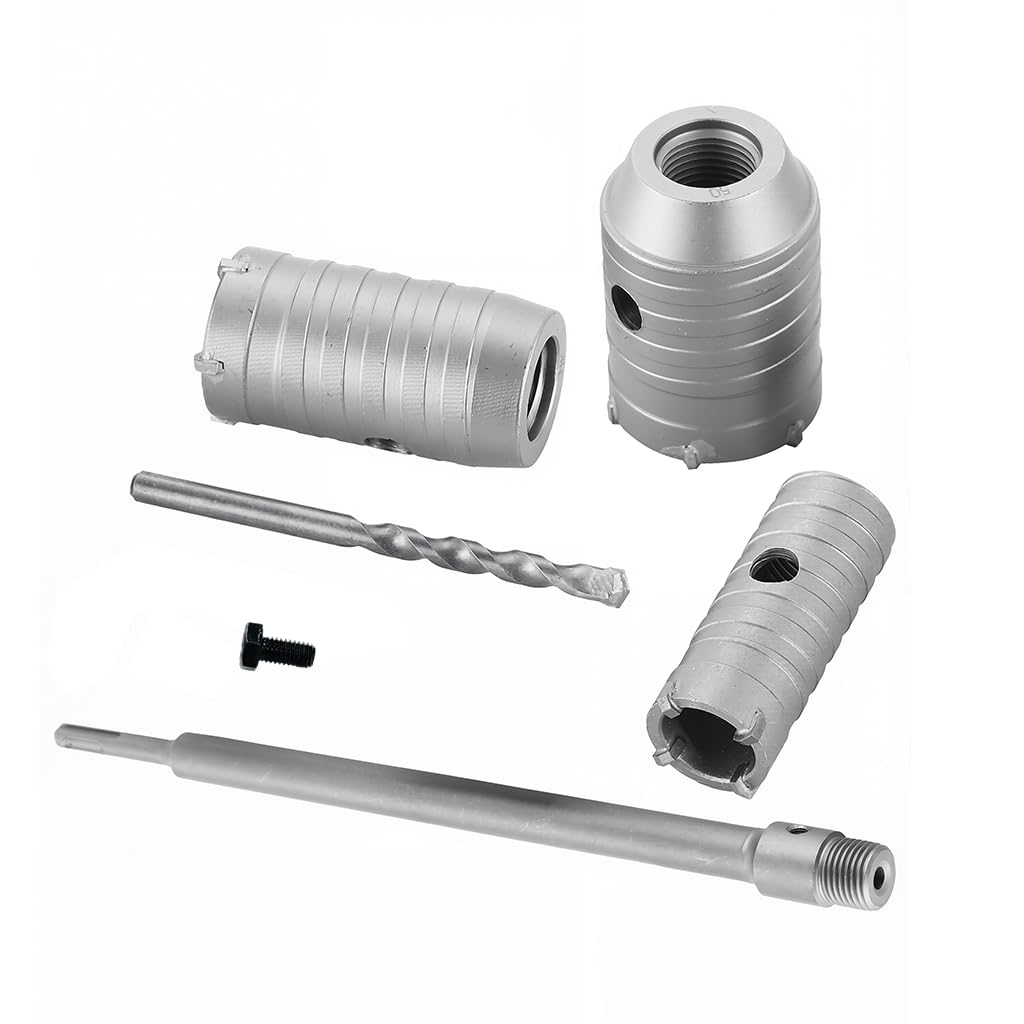Serplex® Concrete Hole Saw Set Carbide Core Drill Bit Kit for Brick, Cement, Stone, Wall Drilling - Hole Cutter Set with 30mm, 40mm, 50mm Bits, 220mm SDS Plus Shank and Center Drill