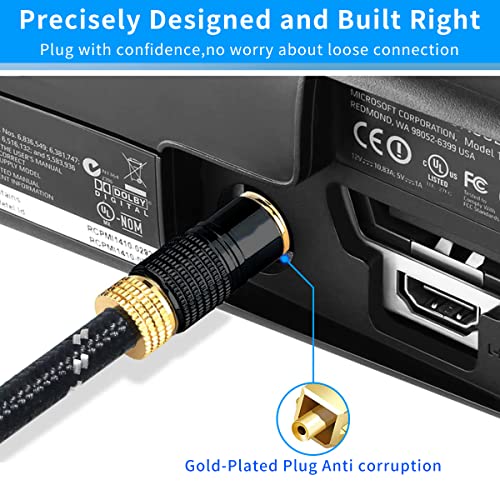 ZORBES® Digital Optical Cable for Soundbar,4.9FT Braided Optical Audio Cable,Toslink Cable, Aluminum Shell,Gold Plated for Sound Bar,TV,Samsung,Vizio,Bose,LG,PS4,Sony,Sonos