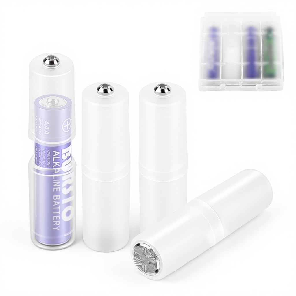 ZORBES® 4pcs AAA to AA Battery Adapter Converter Holder, Battery Size Converter Case, Snap-in AAA-to-AA Battery PP Converter Case for Flashlights, Toys, Remotes & Electronics, 65x54x16mm