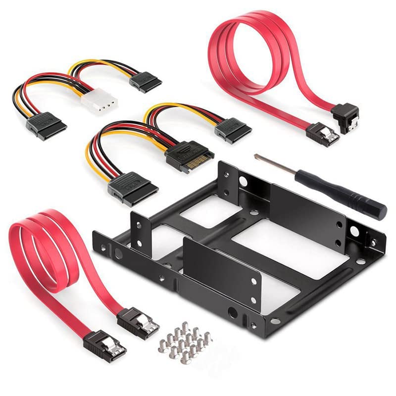 Verilux SSD/HDD Mounting Kit for 2.5 to 3.5 Inch Drives with Dual Bracket Frame and SATA Cables