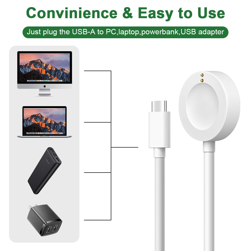 ZORBES® Compatible with Fossil Gen 6/5/ 4, Smart Watch Wireless Charging Dock 3.3ft Type C Charging Cable PD Magnetic Dual Pin Charging Dock