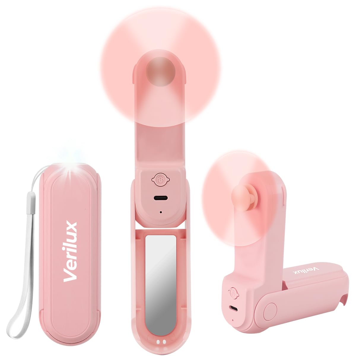 Verilux Folding USB Fan for Travel with 1500mAh Battery and Dual Soft Blades | 4 in 1 Design