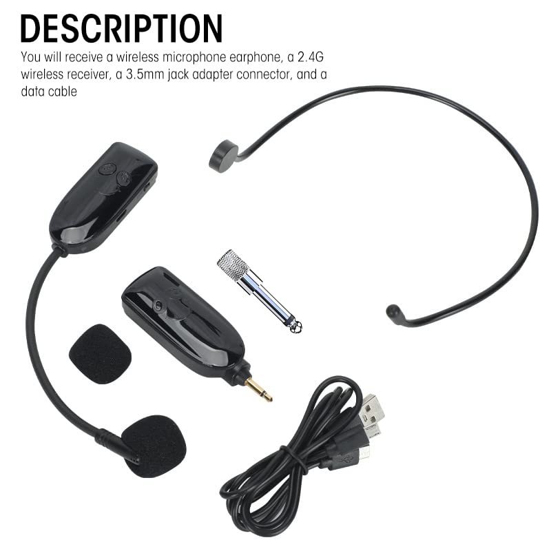 ZORBES® Wireless Microphone Headset with 2.4G Wireless Receiver & 3.5mm to 6.35mm Jack Adapter Connector, USB Rechargeable Headwear Microphone Headset for Speaker, Voice Amplifier, Pa System