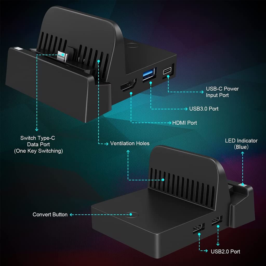 ZORBES® Switch Dock for Switch, Switch Gaming Console Dock, Switch Dock for TV with 4K HDMI/USB 3.0/ USB-C Ports, Immersive Game Experience, Replacement for Official Switch Dock, No Switch Included