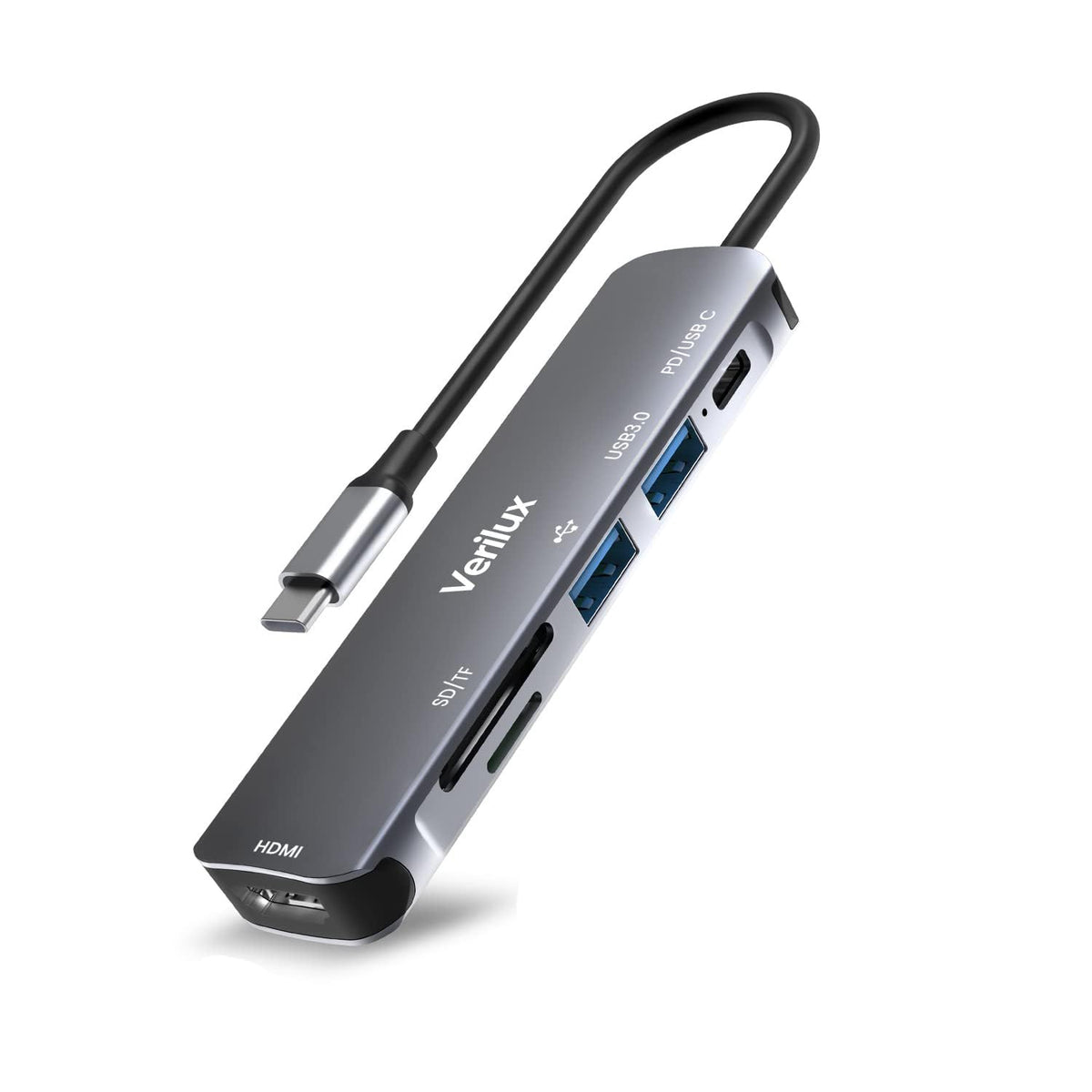 Verilux USB C Hub Multiport Adapter for MacBook Pro with 4K HDMI 30Hz and 87W PD | Aluminum 6 in 1 Docking Station