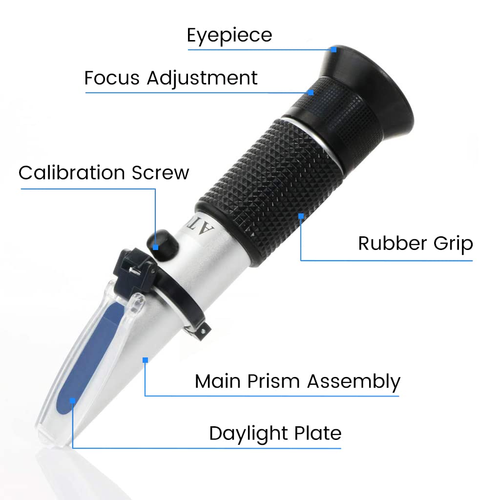 ZORBES® Refractometer for Wine Beer Brewing with ATC and Dual Scale of Brix 0-40% and Alcohol 0-25% vol, Refractometer for Measuring Sugar Content in Grape Juice & Predicting Wine Alcohol Degree