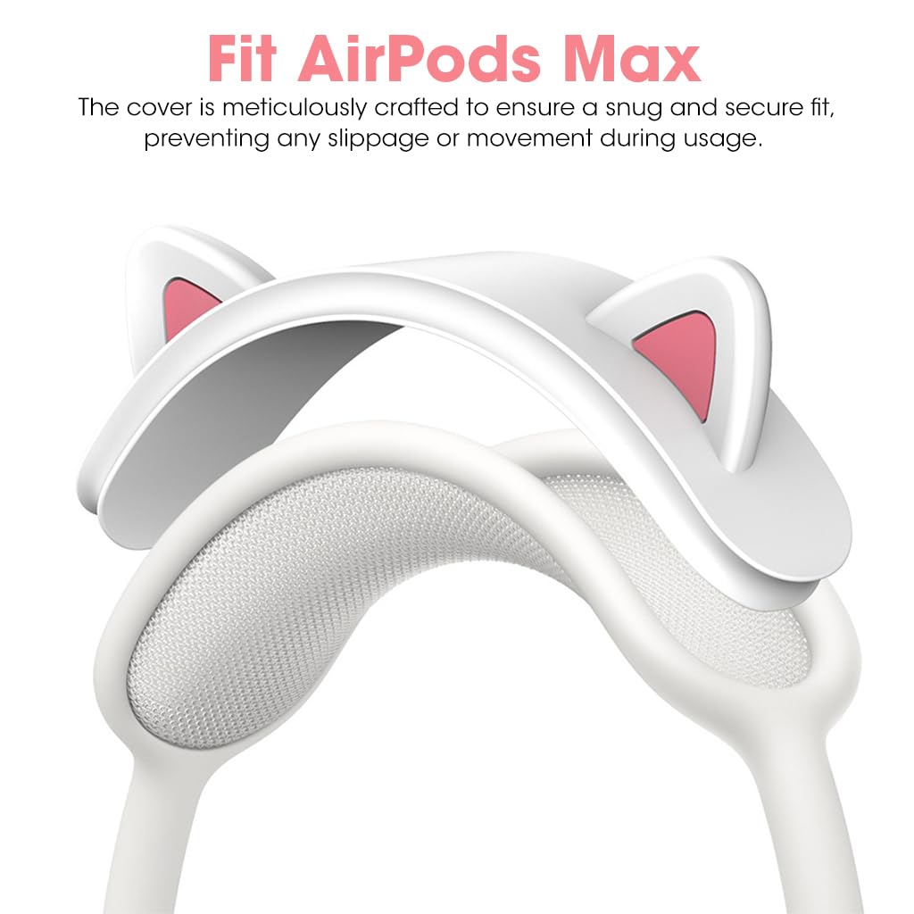 ZORBES® Headband Cover for AirPods Max Cute Cat Ear AirPods Max Headband Attachment Decoration Lightweight Silicone Cat Ear Style Headband Protector for Apple AirPods Max, White