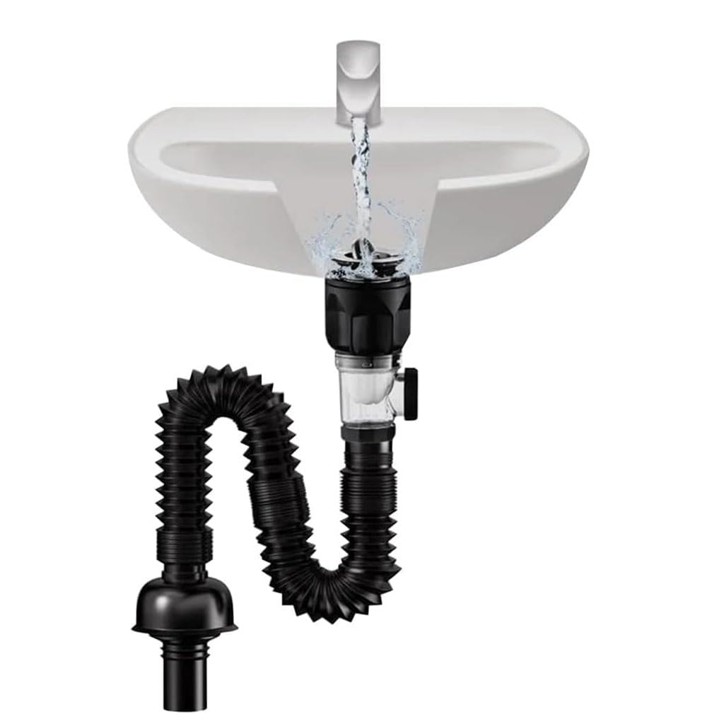 Serplex® Flexible Drain Pipe Wash Basin Sink Drain Hose PVC Water Pipe Vessel Sink Extension Fits for 3-4.5 cm Hole,Flex-drain Kit with Flexible & Expandable P-trap