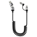 Verilux Type C Charger Cable 4 in 1 4 ft 1.2 m with PD 60 W Fast Charging and Spring Coil Design