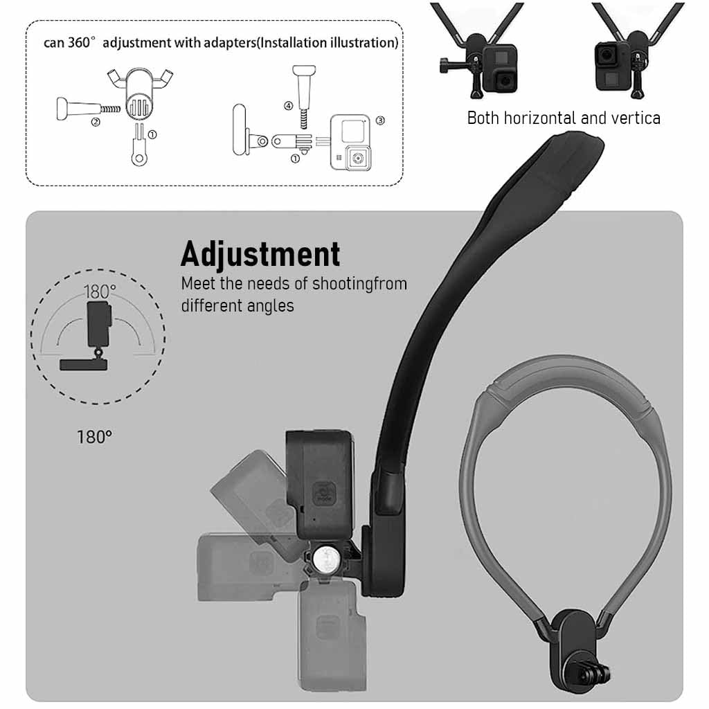 ZORBES® Neck Mount for GoPro, Action Camera Neck Holder Mount for POV/Vlog, Extendable Selfie Neck Holder Camera Mount Kit for GoPro/OSMO Action/Insta360/DJI/SJCAM/AKASO and Cell Phone