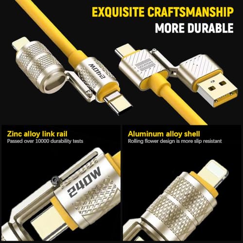 Verilux® 240W USB C Cable 4 in 1 Fast Charging 1.5m Silicone Multi Charging Zinc Alloy Metal Connectors Design Universal for Phone Tablet 3PCS