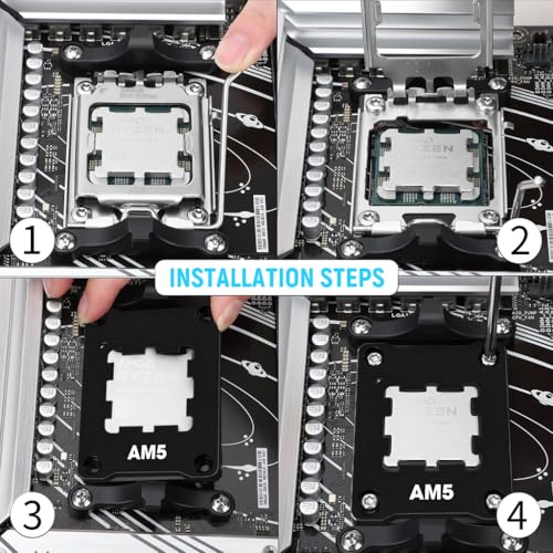 ZORBES® Aluminum Integrated CPU Holder for AMD AM5 ASF CPU Anti-Bending Contact Frame with 4Pcs Screws & 1x Screwdriver, 69x53x5mm