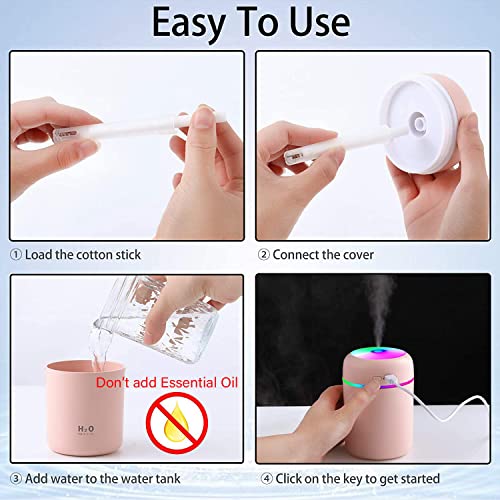 Verilux® Mini Humidifiers with LED Night Light, USB 300ml Mist Humidifiers for Car Office Room Bedroom, 26db Quiet Ultrasonic Humidifiers, Portable Diffuser