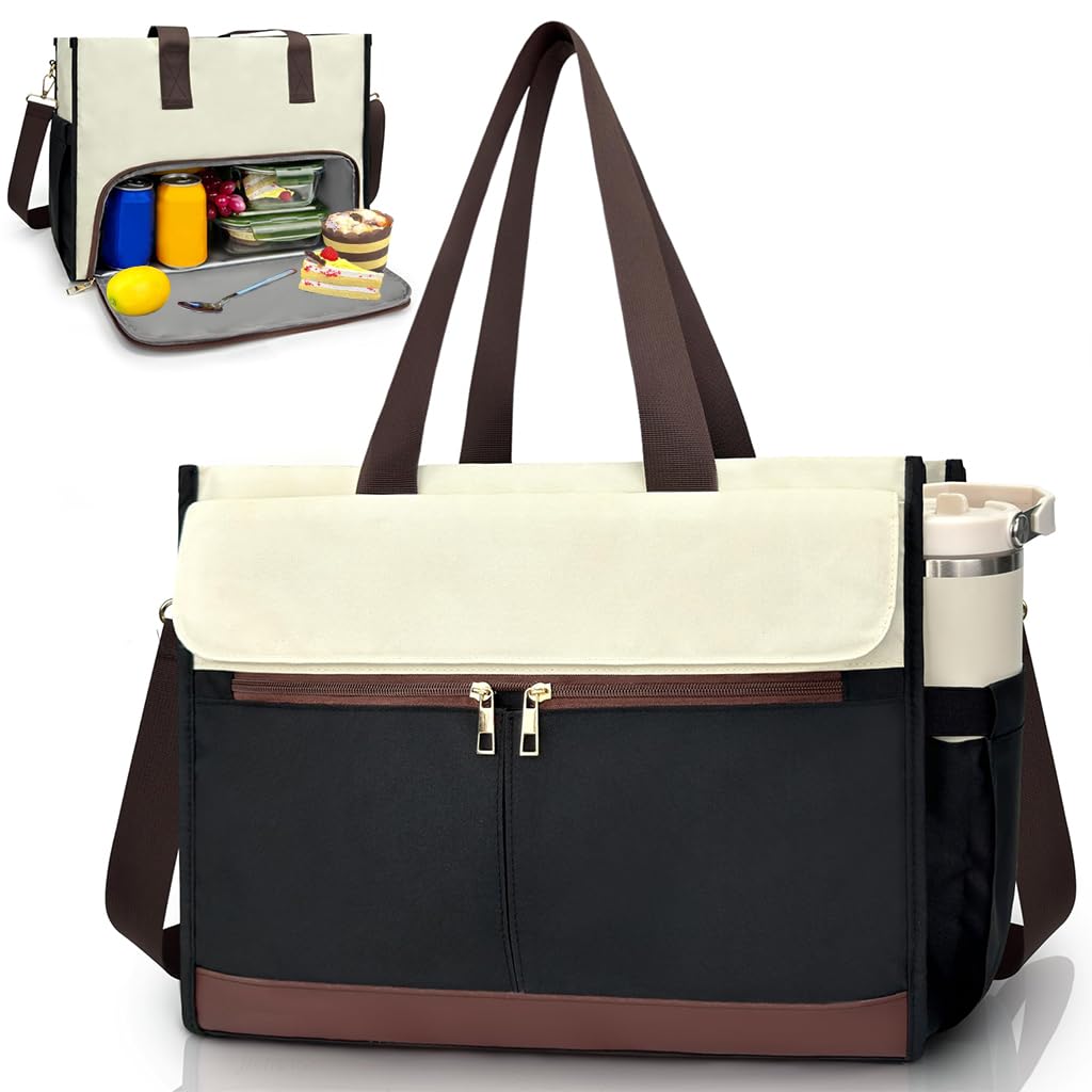 ZORBES® Women Tote Bag, 2 in 1 Fashion Outdoor Shoulder Tote with Insulated Lunch Compartment, Removable Shoulder Strap, Fashion Multifunctional Tote Bag Mommy Bag Laptop Brifecase Bag