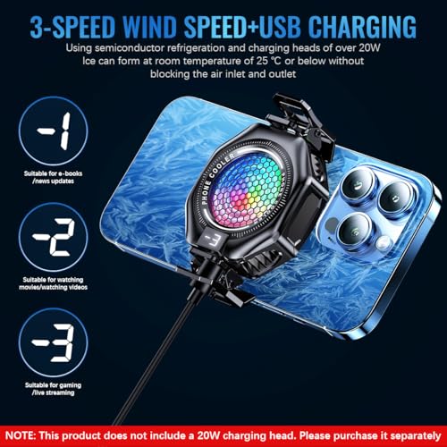 ZORBES® Phone Cooler Gaming Fan, Magnetic Phone Cooler Magnetic Mobile Cooler with 3 Level Modes, RGB LED Gaming Mobile Cooler Fan with Clips, Phone Radiator Case for iPhone Android Smartphone