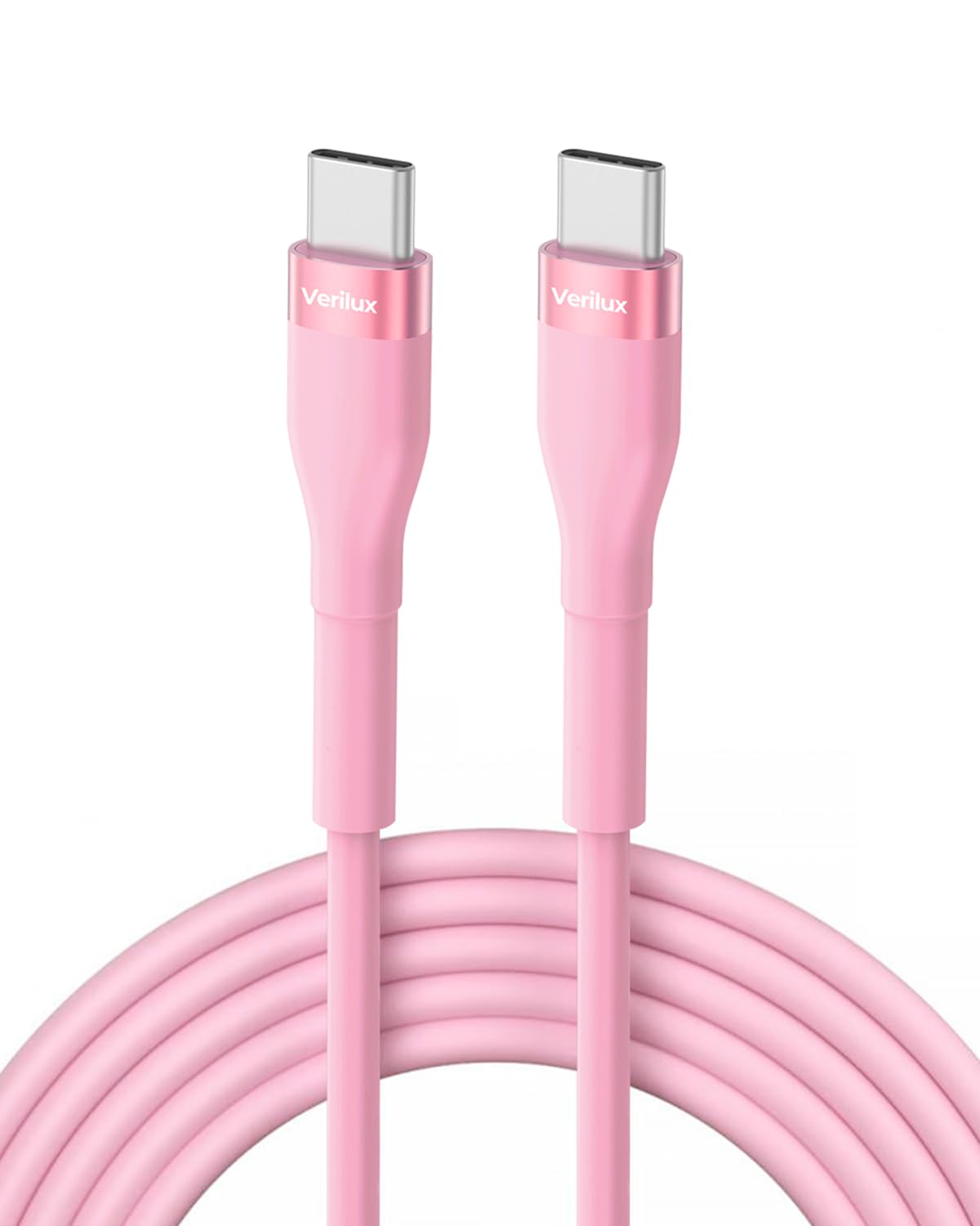 Verilux Type C to Type C Cable for Fast Charging and Data Transfer 6.6ft with Silicone Coating | Pink