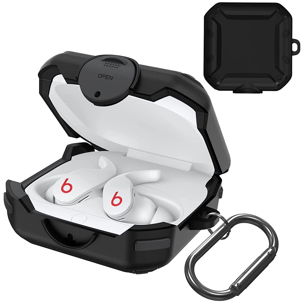 ZORBES® for Beats Fit Pro Case, Heavy-Duty Shockproof Cover Case for Beats Fit Pro 2021, Charging Case Cover with Lock Button & Carabiner (Without Earphone, Seperate Pieces Design)