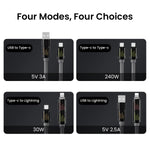 Verilux® 4 in 1 Type C Cable, 240W USB C to USB C Data Cable, Light- ning to USB C, Light-ning to USB, 6.6Ft Long Nylon Type C to Type C Cable Fast Charging Type C Charging Cable for i-Phone 16/15