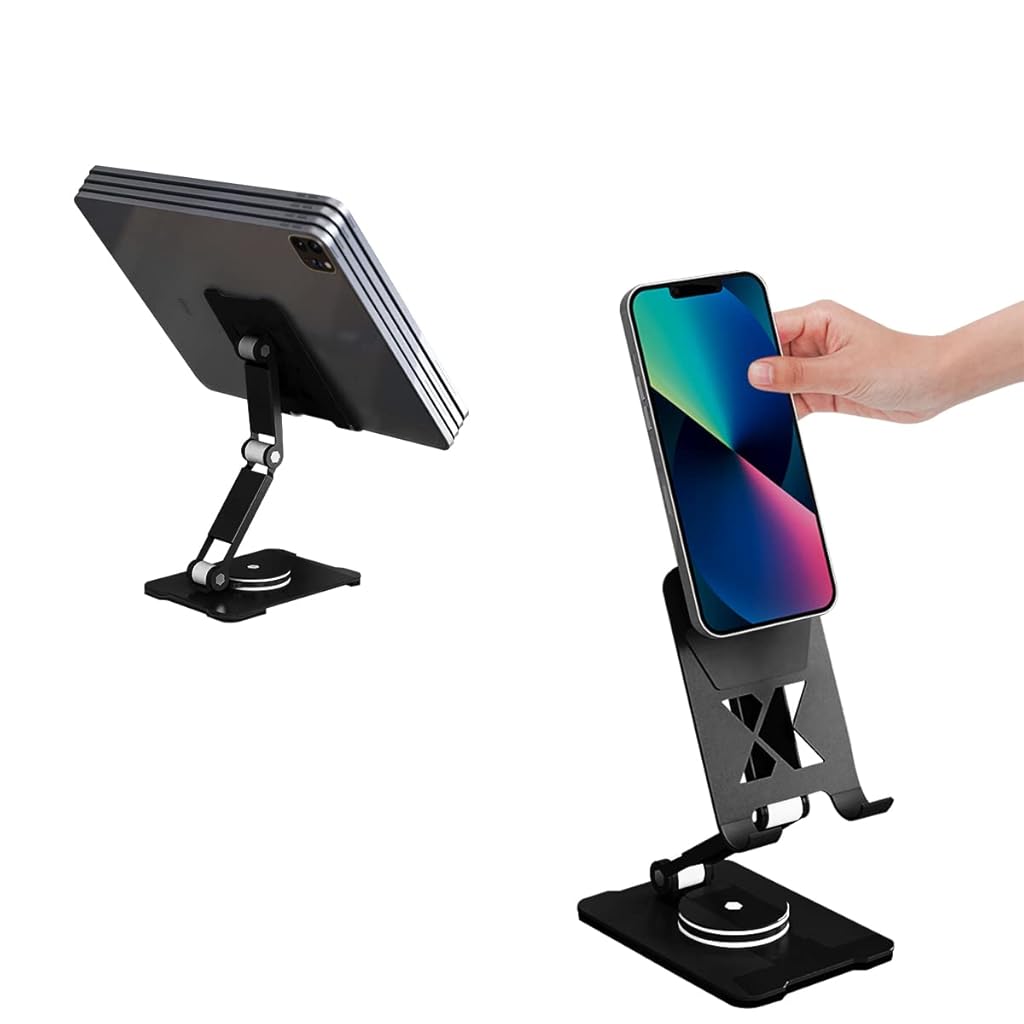 ZORBES® Mobile Stand for Table, Aluminum Mobile Holder for Table, Foldable Tablet Stands 360° Rotatable Phone Stand Holder Adjustable Height & Tilting for iPhone/iPad/Tablets, Most Devices in 4-12.9"