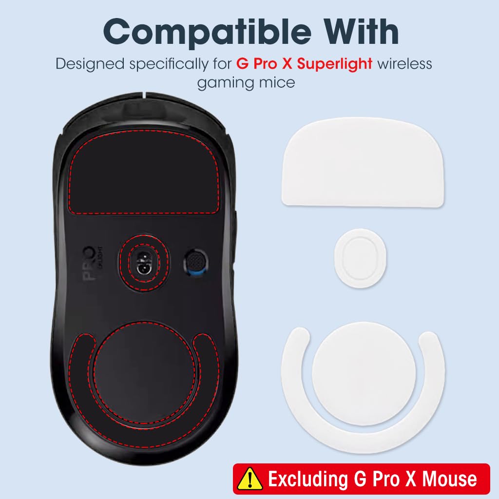 Verilux® Mouse Feet Skates for Logi-tech G ProX Superlight Gaming Mouse Rounded Curved Edges Feet Replacement (0.7mm, Smooth, PTFE) G Pro X Game Mouse Feet Skates Replacement (Mouse is NOT Included)