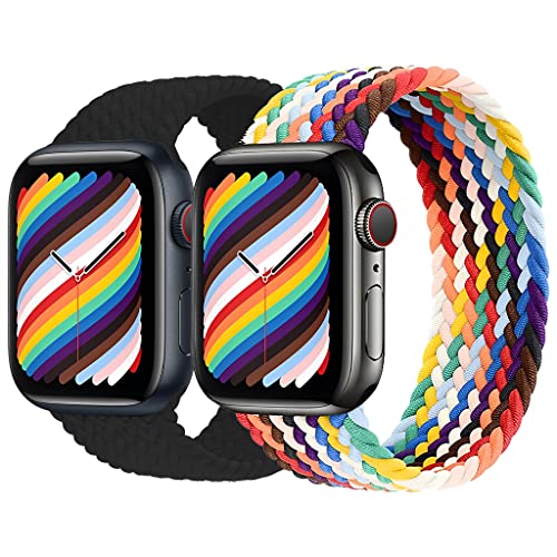 ZORBES® 2 Pack Nylon Strap for iWatch Elastic Woven iWatch Strap Apple Watch Band 42mm 44mm 45mm for Women Men, Adjustable Elastic Woven Strap Stylish Wristbands for iWatch Series