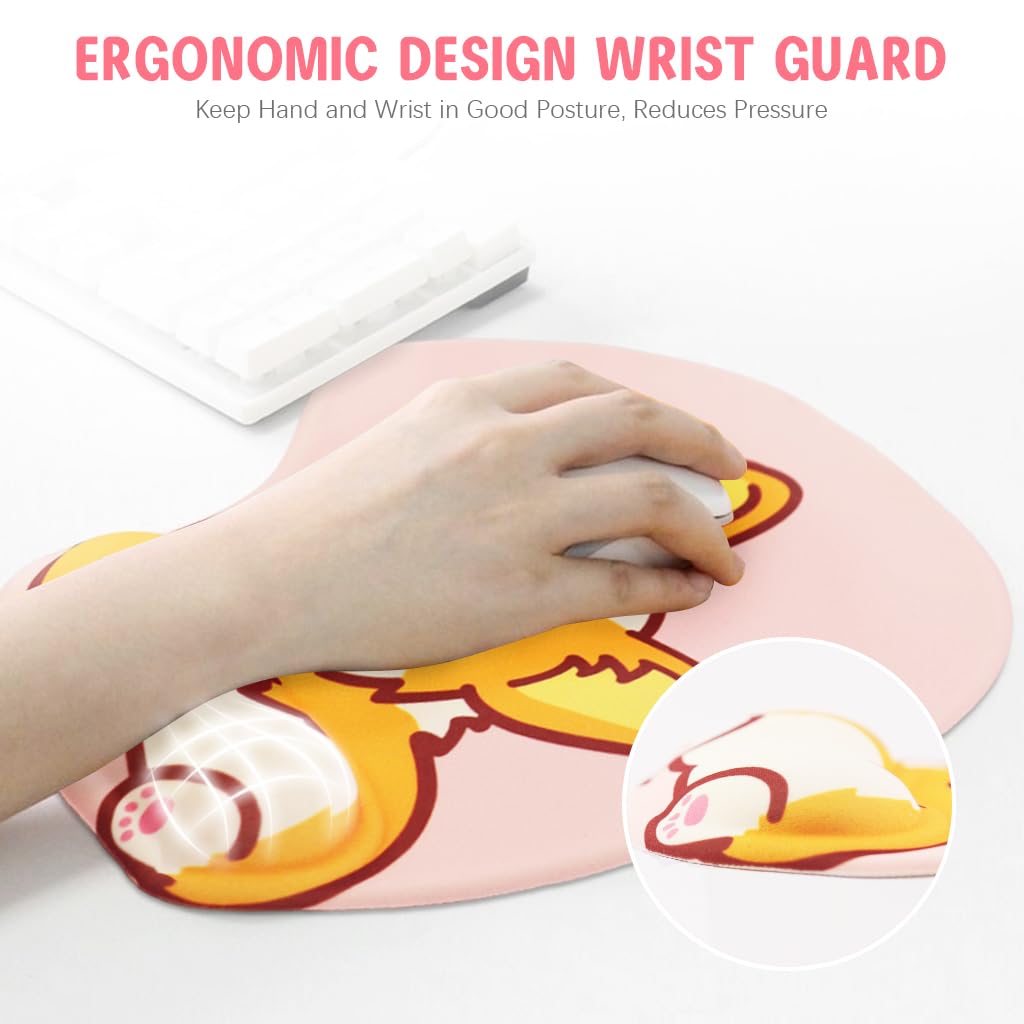 ZORBES® Mouse Pad with Wrist Rest Ergonomic Gel Mouse Pad Smooth Lycra Cover Mouse Pad Kawaii Cartoon Puppy Mouse Pad Gaming Mouse Pad Office Anti-Slip Mouse Pad