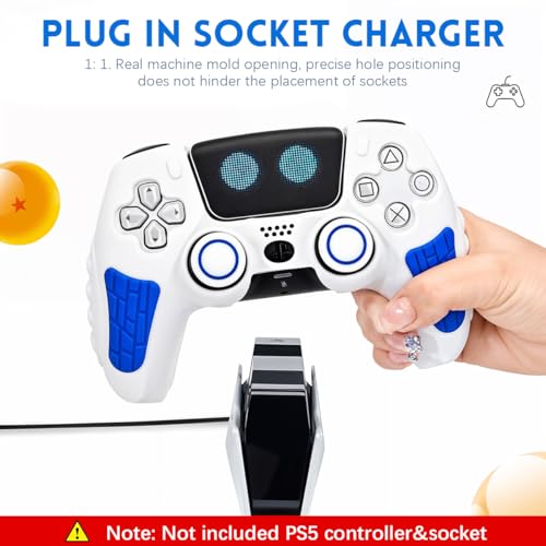 ZORBES® PS5 Controller Case Silicone Protective for Dual Sense with 2 Thumb Grip Caps Touchpad Sticker White Blue 2PCS