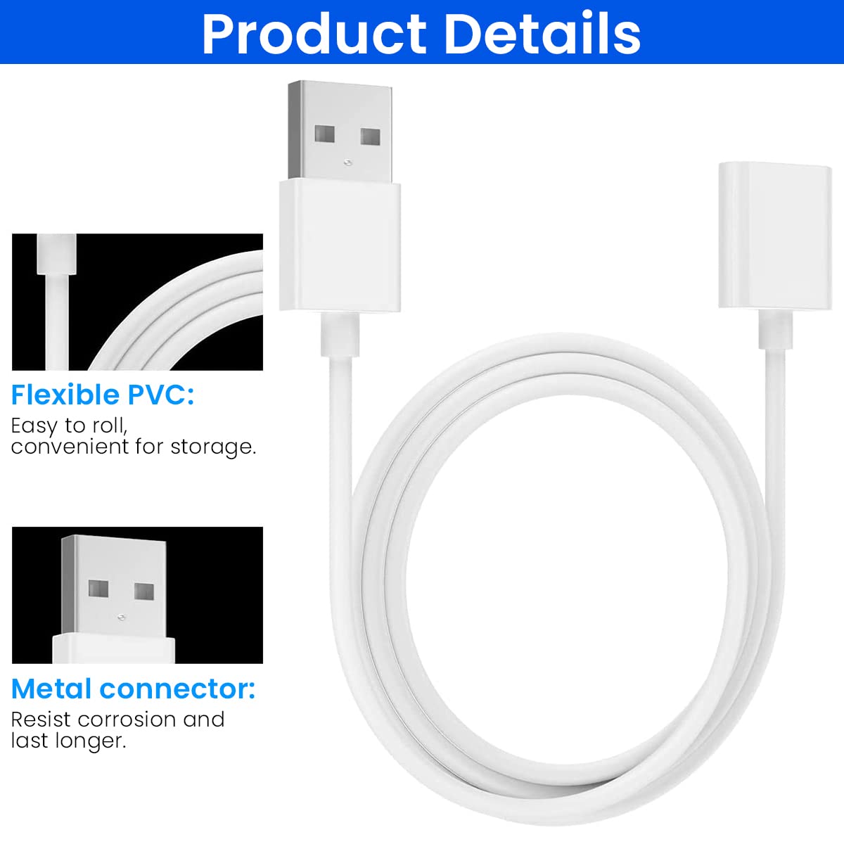 ZORBES® Charging Adapter Cable Compatible with Apple Pencil 1st Generation, Male to Female Flexible Connector, Charging Adapter for Apple Pencil 1st Gen (1m, 40 inch)(White)