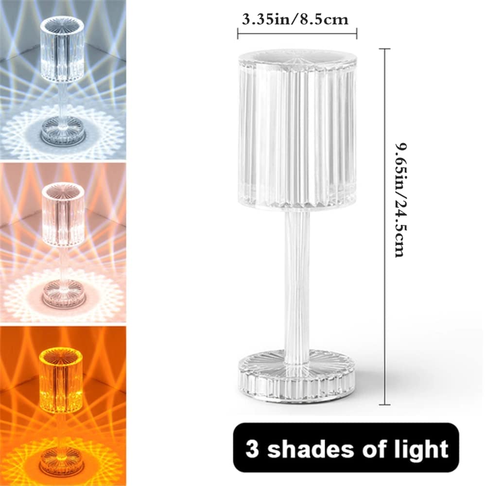 Verilux Style-3 Romantic Rose Crystal Diamond Table Lamps Touch Color Changing Light, Acrylic Rechargeable Modern Style Crystal Bedside Lamps(USB Recharging)