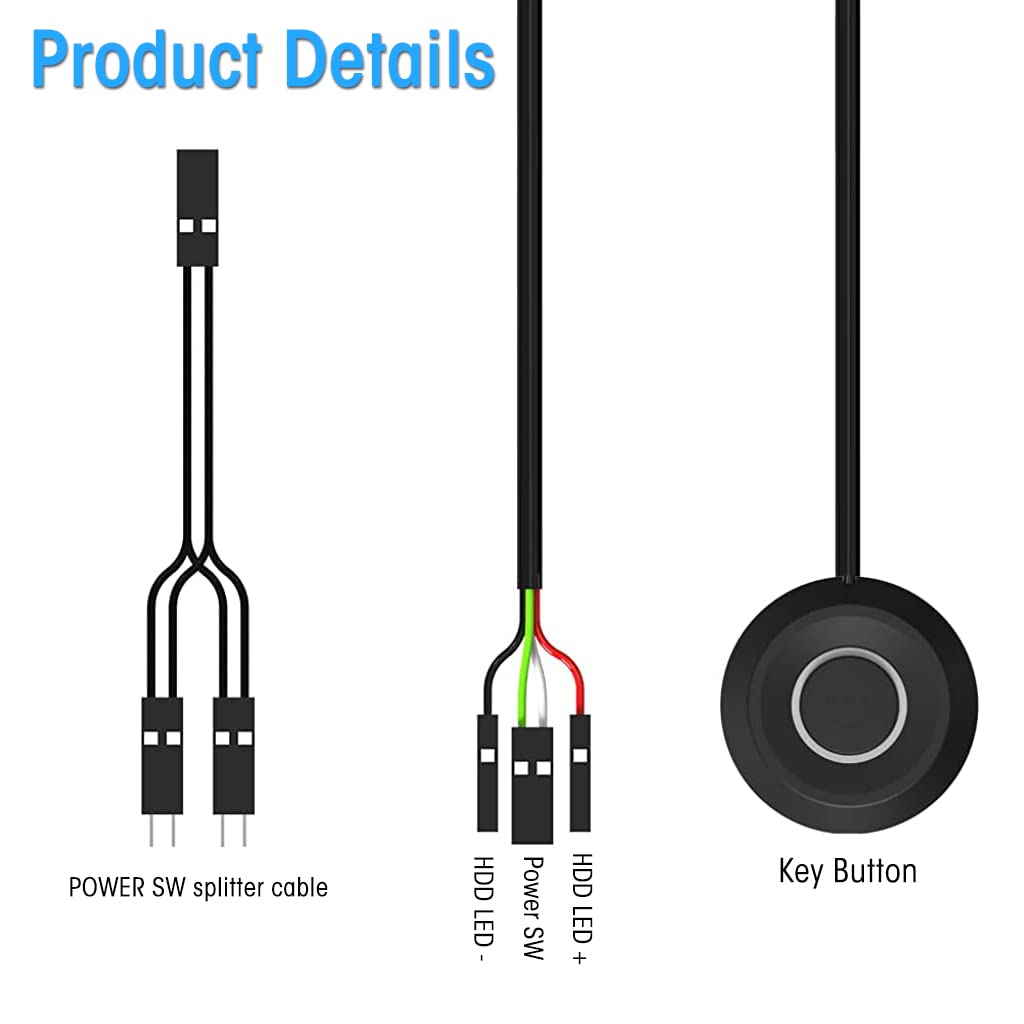 Verilux PC Power Button for Desktop Computer with LED and 2m Cables | External DIY Switch