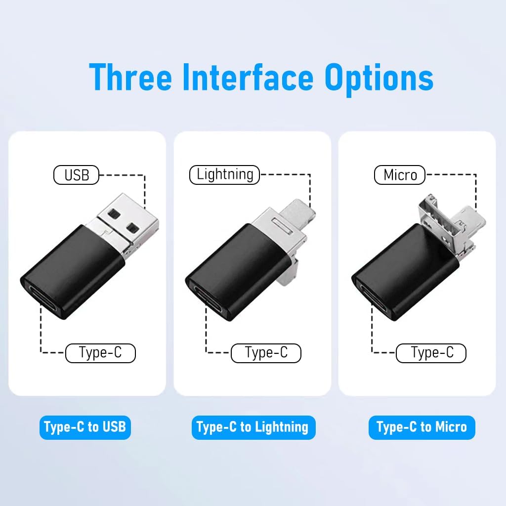 Verilux® OTG Adapter 3 in 1 USB C Female to Light-ning, USB A, Micro USB Male OTG Adapter PD 30W Fast Charging Type C to Light-ning Connector Type C Charger Converter for iPhone iPad