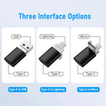 Verilux® OTG Adapter 3 in 1 USB C Female to Light-ning, USB A, Micro USB Male OTG Adapter PD 30W Fast Charging Type C to Light-ning Connector Type C Charger Converter for iPhone iPad