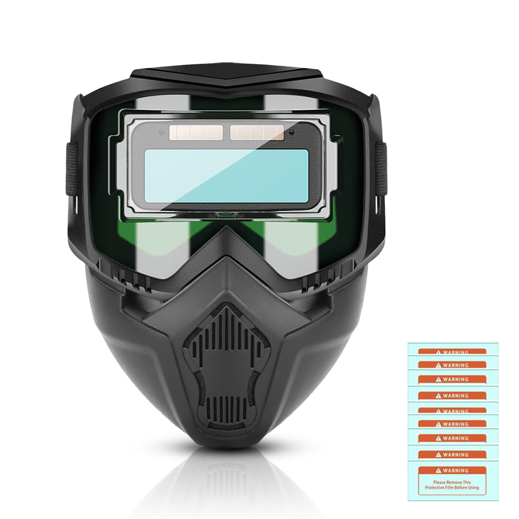 Serplex® 2 In 1 Welding Helmet With Auto-Darkening Welding Goggles, Includes 10 Replacement Lenses, Lightweight & Breathable PP Face Mask with Foam Eye Frame Pad, Adjustable Head Strap