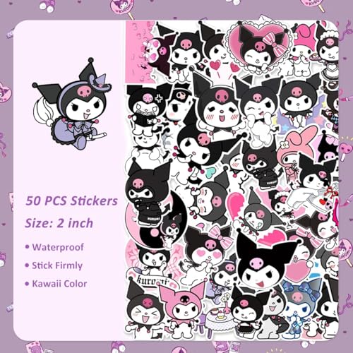 ZORBES® Juego de 23 piezas de útiles escolares Kuromi, juego de papelería Kawaii con estuche para lápices, bolígrafos con clic, marcadores de libros, 50 piezas de pegatinas Kuromi, pegatinas de notas