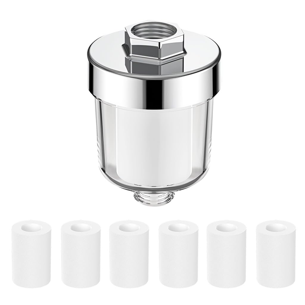 Serplex® Shower Head Filter Kit with 6 Replacement PP Cotton Refills, Clear Housing Water Filter, Multi-Purpose Faucet Filter for Kitchen, Bathroom, Toilet, Water Heater, Universal Fit