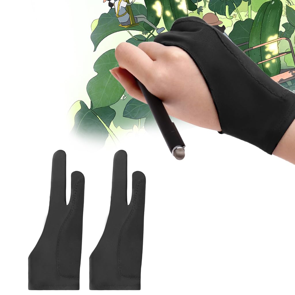 ZORBES® 1 Pair Artist Gloves, Drawing Glove for Tablet, Palm Rejection Gloves Graphic Tablet Glove Dight Art Glove for Drawing, Anti-fouling Two-Finger Lycra Glove for Wacom, Graphic Drawing Gloves