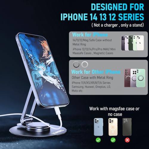 ZORBES® Magnetic Desk Phone Stand for iPhone 14 13 12 Series Aluminum Holder with 360 Rotation Base Adjustable Foldable Mobile Compatible with Pro Max Mini Mag Safe Case 2PCS