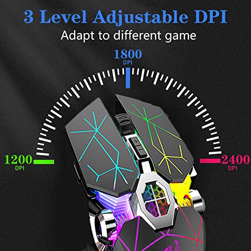 Verilux® Wireless Mouse Gaming Mouse, Rechargeable USB Mouse with 6 Buttons 6 Changeable LED Color Ergonomic Programmable MMO RPG for PC Computer Laptop Gaming Players - verilux