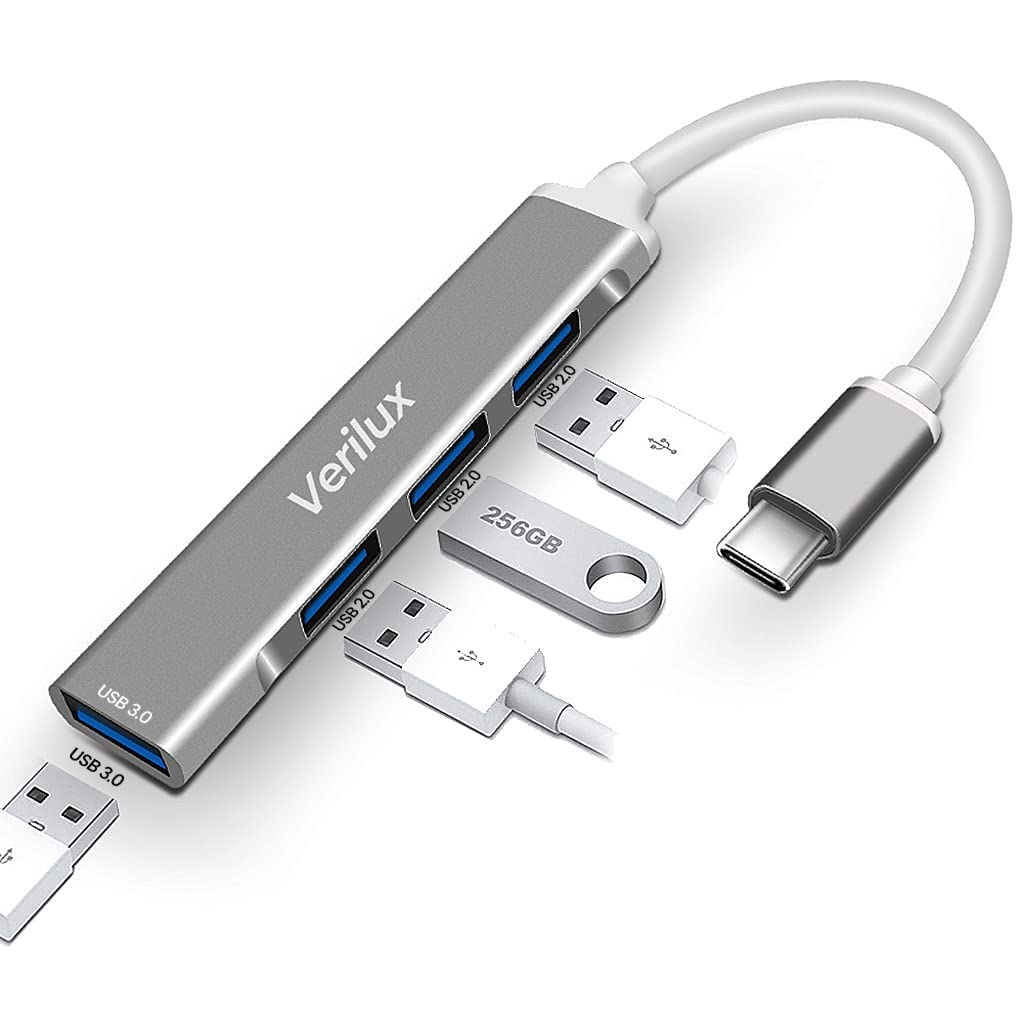 Verilux® USB C Hub, USB Hub with 4 USB Ports, High Speed Aluminum Type C Hub Compatible with MacBook, Windows, C-Type Smartphones and Other Type-C Devices (Space Grey,nonsupport MacBookAir M1) - verilux