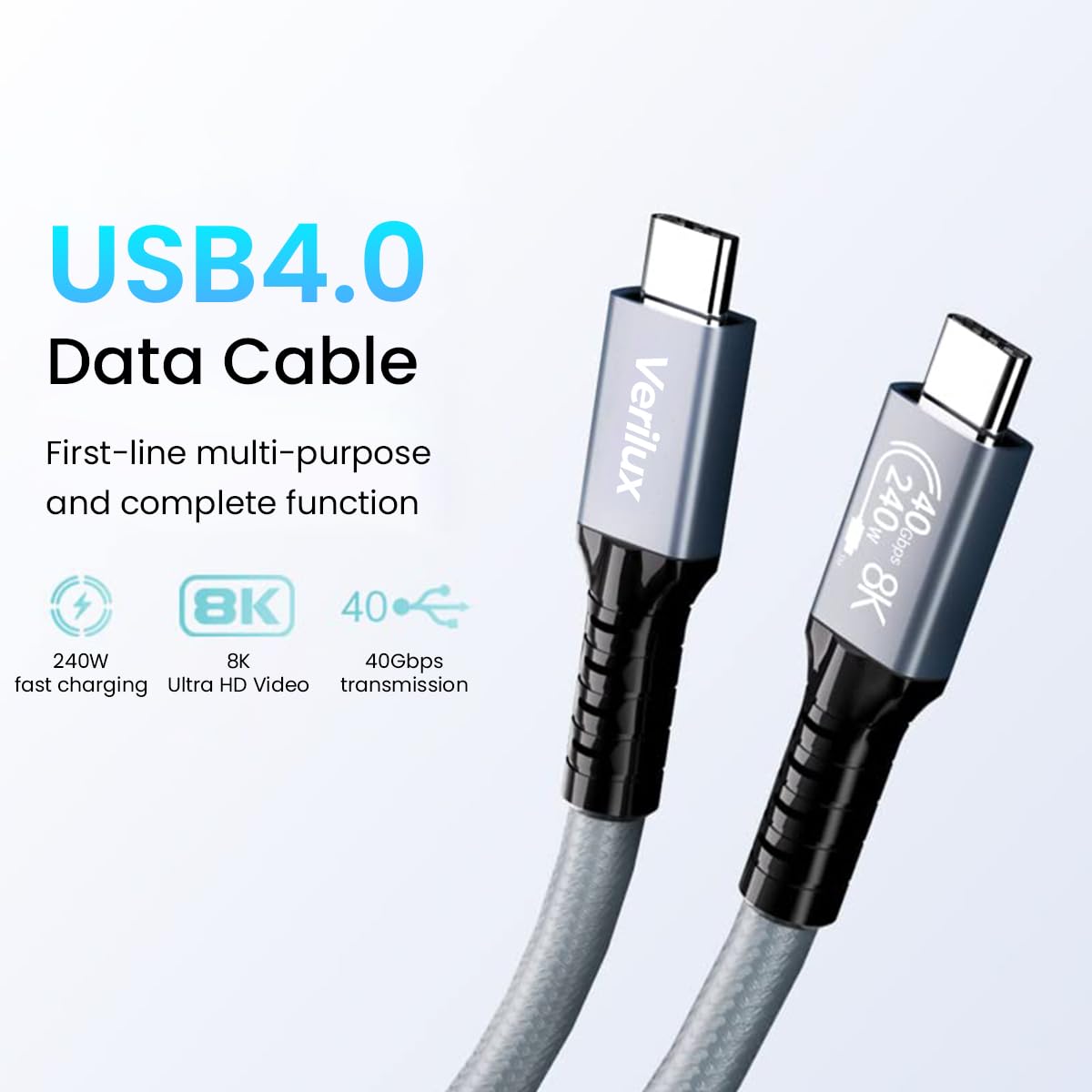 Verilux® USB C to USB C Cable USB 4 Cable PD 240WFast Charging Cable Data Cable Compatible Thunderbolt 4/3, Support 8K/6K@60Hz & 40Gbps Data Transfer for MacBook Pro/Air Samsung S22