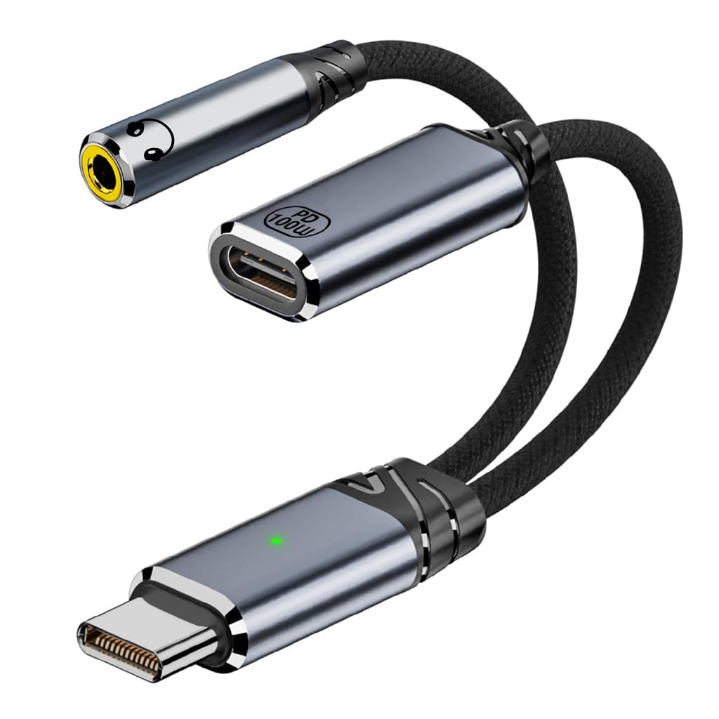 Verilux Type C to 3.5mm Adapter with PD 100W Charging and Dual Port Design | for USB-C Devices