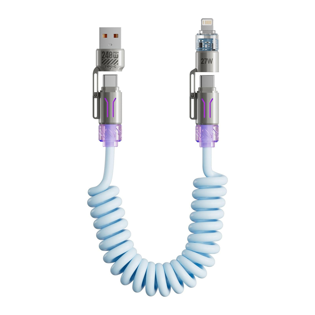 Verilux® 240W 4-in-1 Retractable Coiled Charging Cable