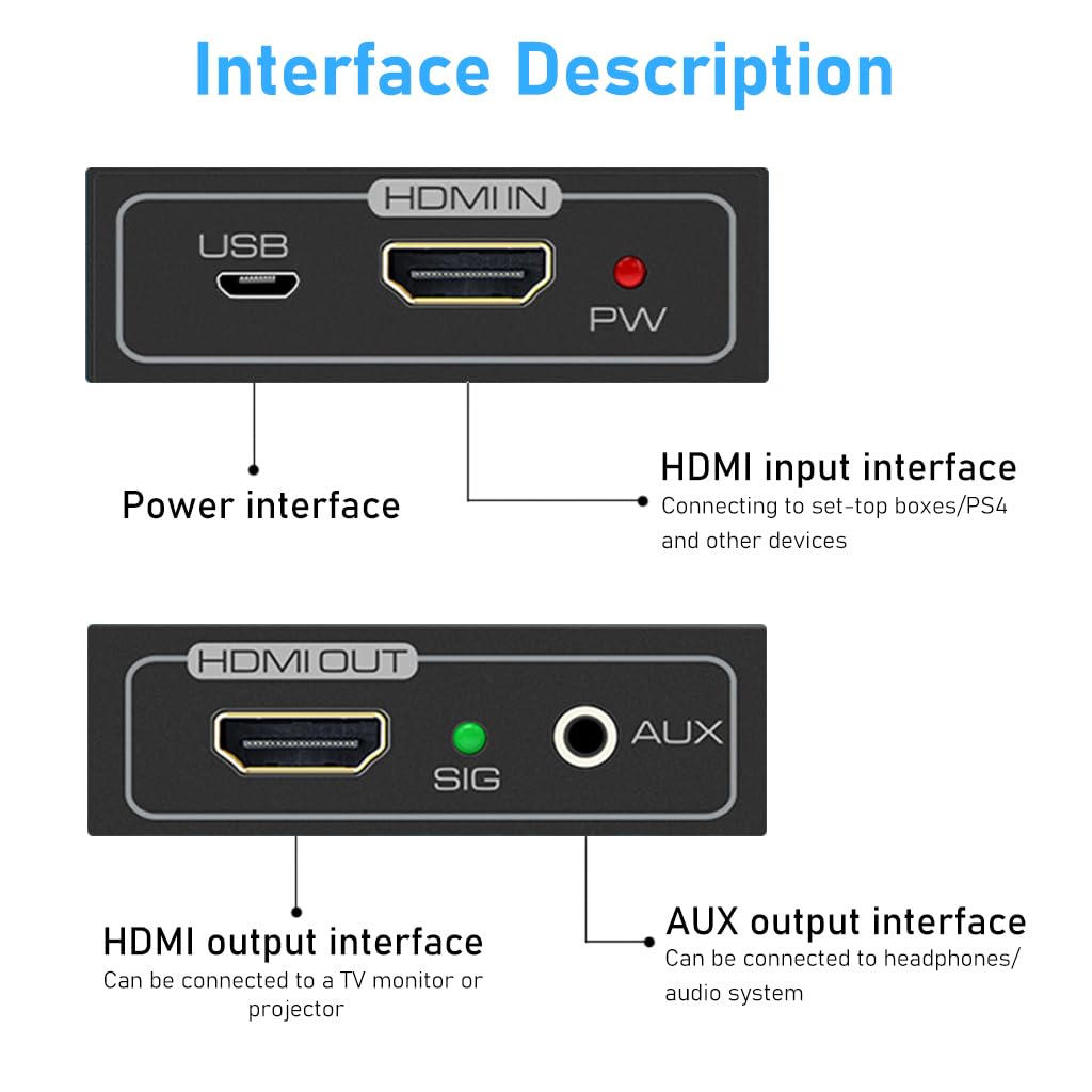 Verilux® HDMI Audio Extractor, 4K HDMI to HDMI with Audio 3.5mm AUX Stereo and L/R RCA Audio Out, HDMI Audio Converter Adapter Splitter Support 4K 1080P 3D Compatable for PS3 Xbox Fire Stick.