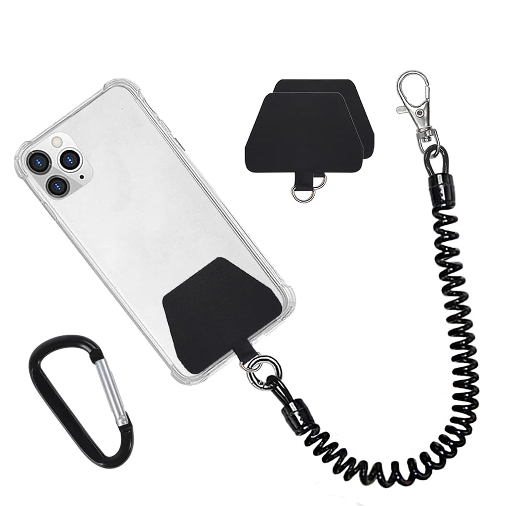 ZORBES® Phone Handstrap Phone Spring Hand Strap Set Quick Release Phone Handstrap Anti-theft Retractable Phone Sling with 2 Self-adhesive Inserts & Carabiner, Not Includes Phone Case