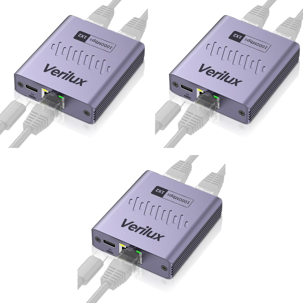 Verilux Gigabit Ethernet Splitter for Dual Device Connectivity with USB C Power | 1000Mbps 3 PCS