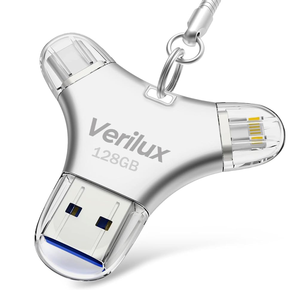 Verilux® Pendrive 128GB 4 in 1 Flash Drive with Light-ning,