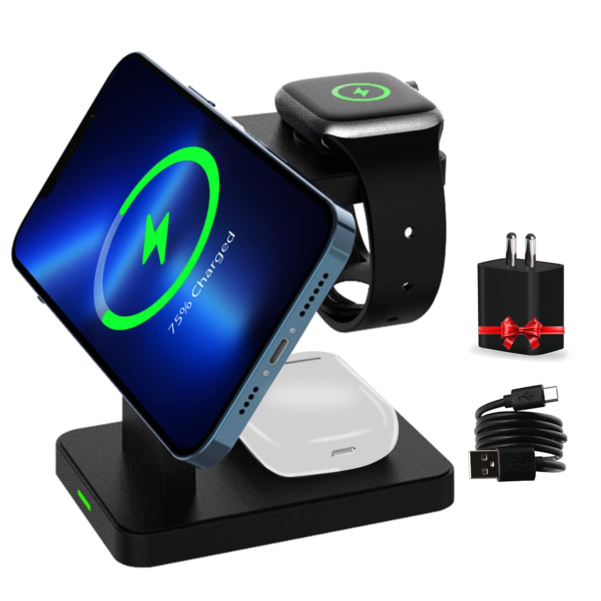 ZORBES® Magnetic Wireless Charging Station for Apple Series, 3-in-1 Standard 15W Fast Mag-Safe Charger Stand for iPhone 14, 13, 12 Pro Max/Pro/Mini/Plus, iWatch 8/7/6/5/4/3