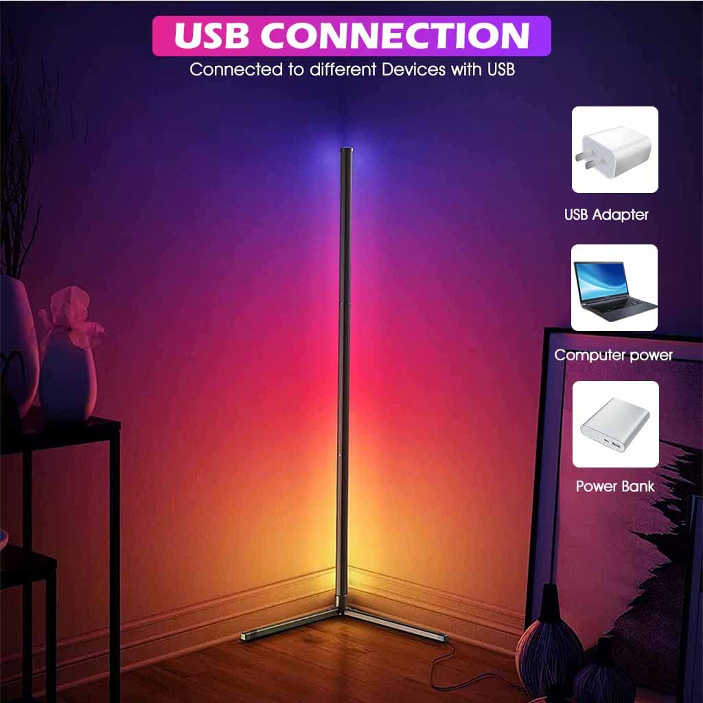 Verilux® 1.2M Floor Lamp RGBIC LED Floor Lamp for Living Room Corner Atmosphere Floor Light Color Changing Party Lights with Music Sync, Remote&Bluetooth Control Timer Function(USB Power)
